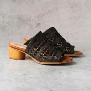 Eric Michael Lisbon Black Crackle Leather Sandal