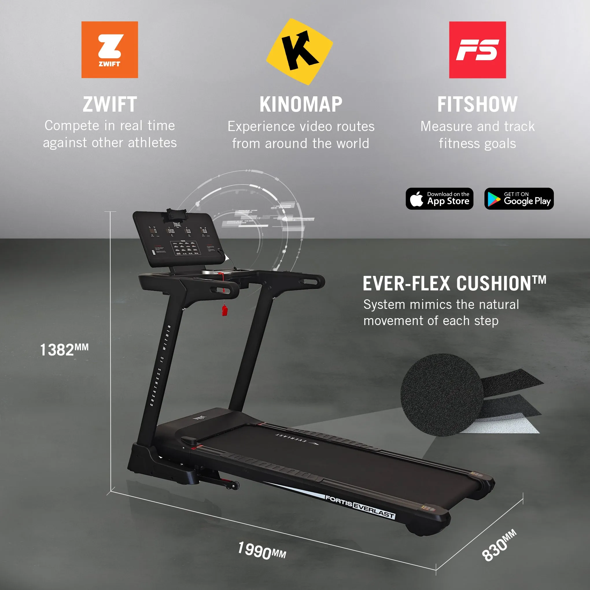 EVERLAST FORTIS TREADMILL with Bluetooth & Fitness Apps