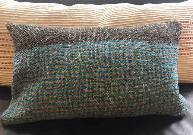Faded Blue-Brown Kantha Cushion Cover