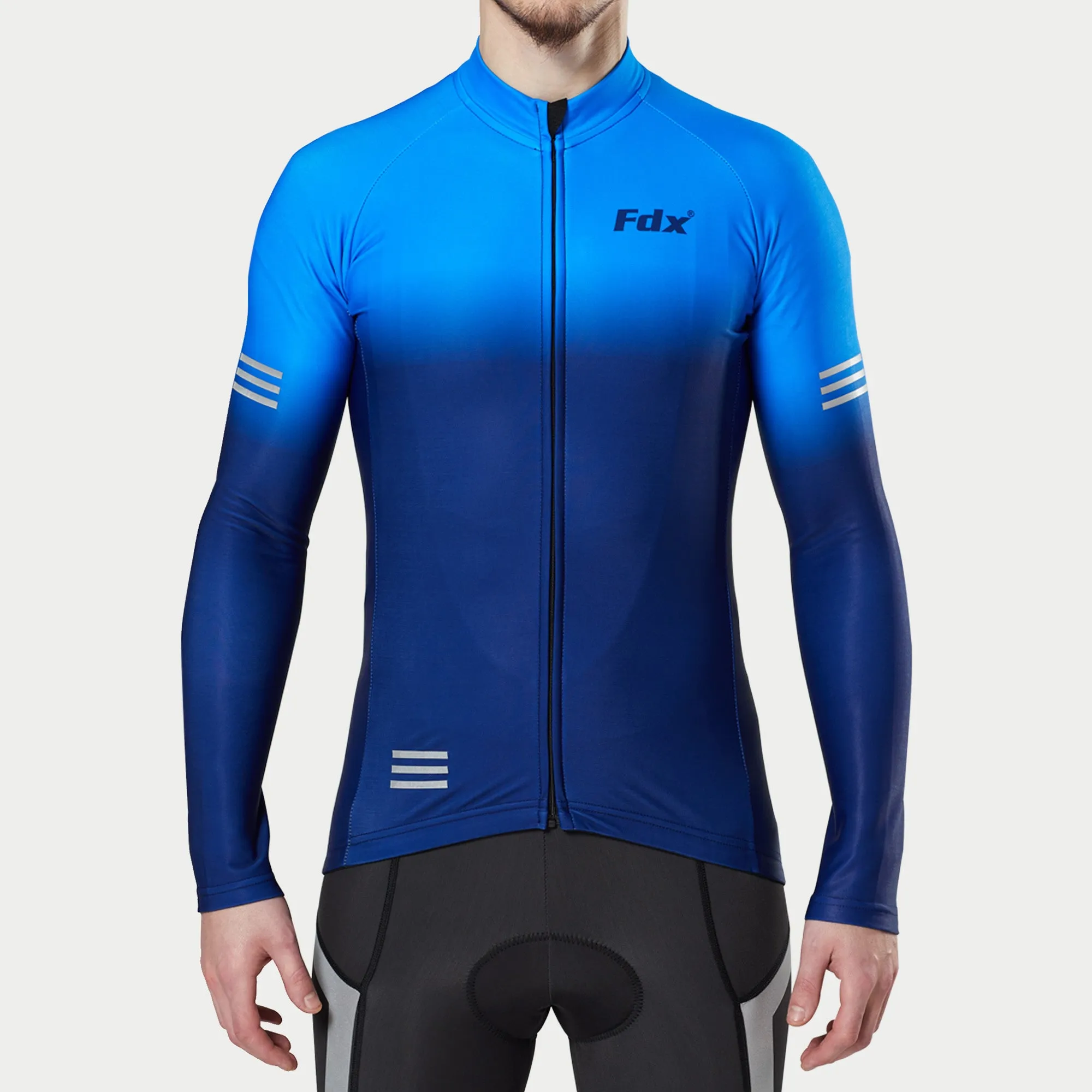 Fdx Duo Men's & Boy's Blue Thermal Roubaix Long Sleeve Cycling Jersey