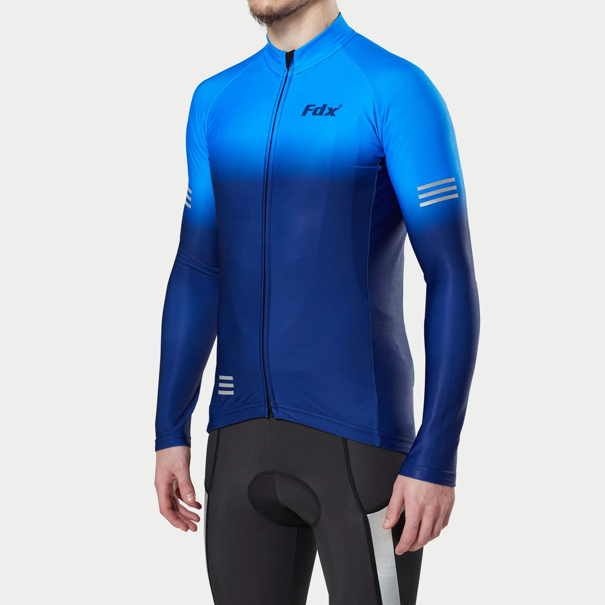 Fdx Duo Men's & Boy's Blue Thermal Roubaix Long Sleeve Cycling Jersey
