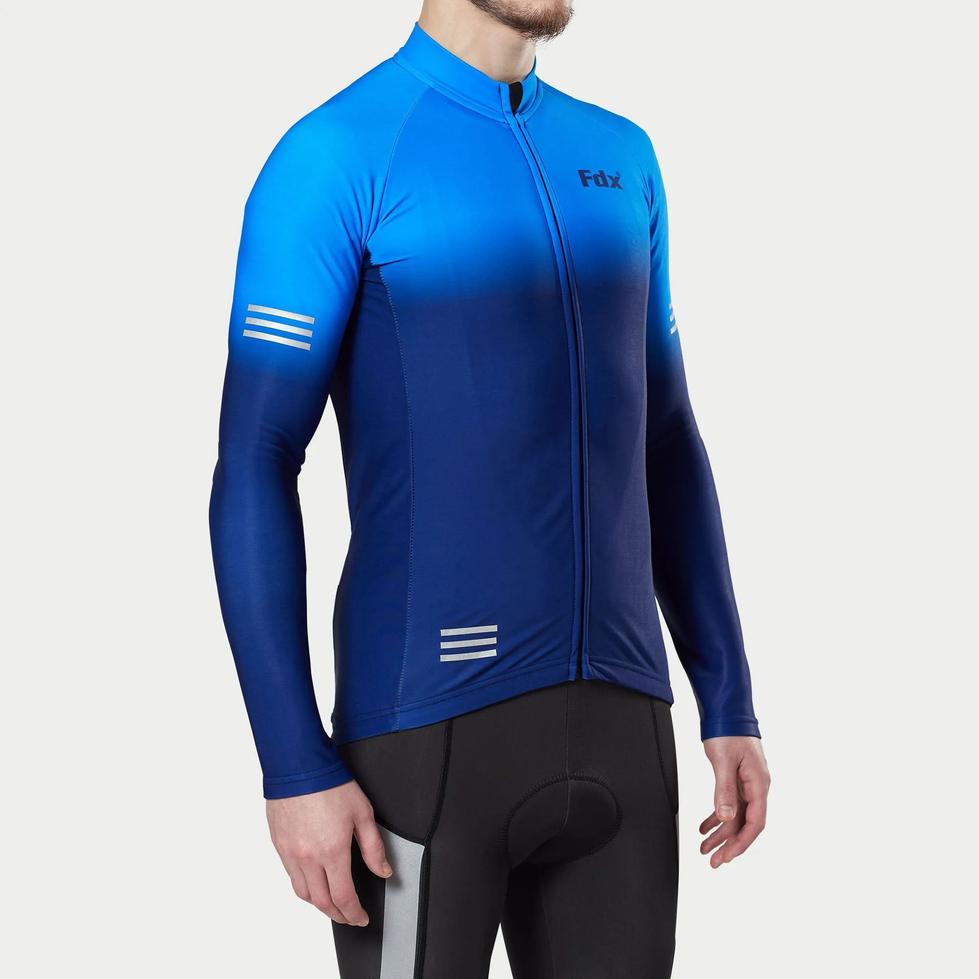 Fdx Duo Men's & Boy's Blue Thermal Roubaix Long Sleeve Cycling Jersey
