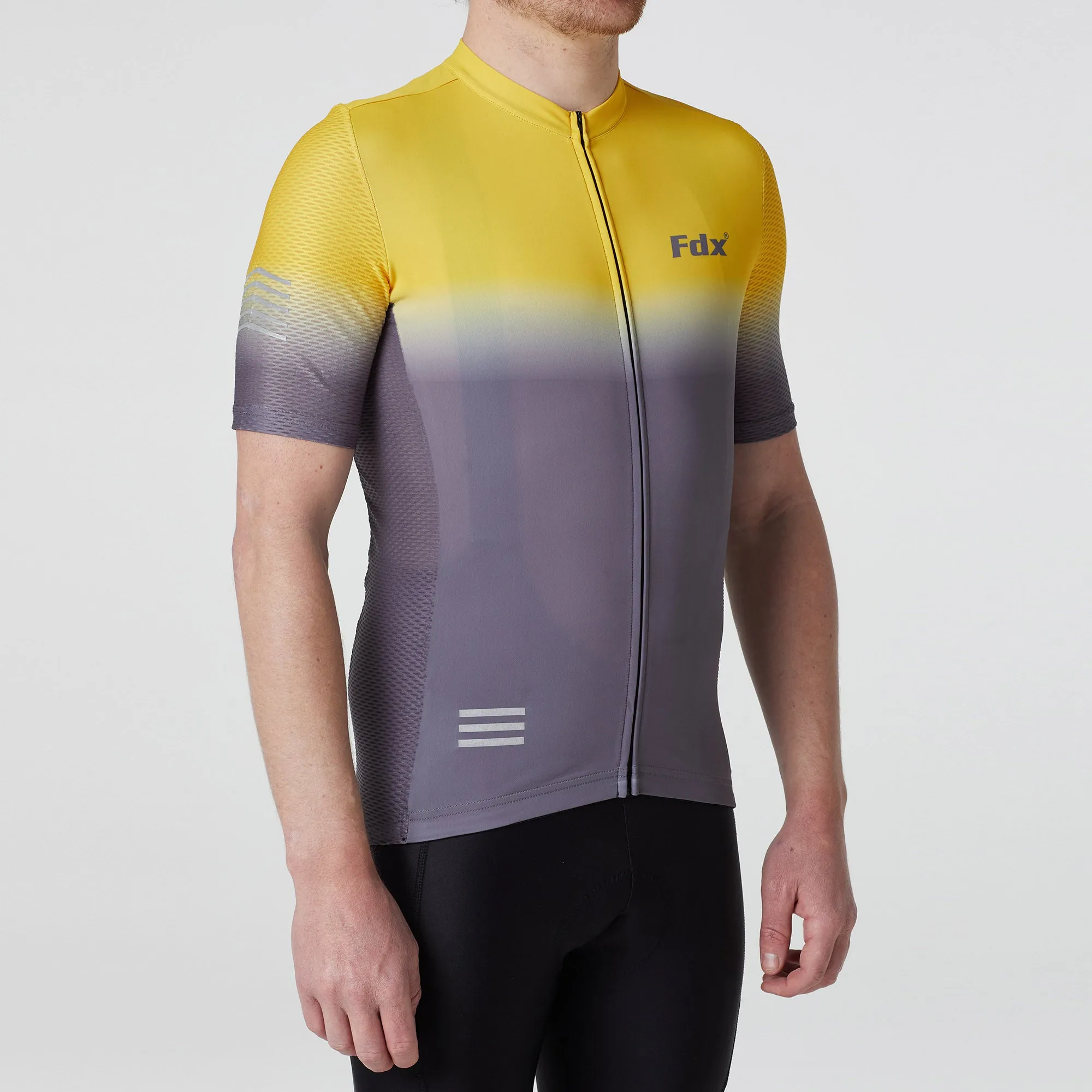 Fdx Duo Yellow / Grey Men's & Boy's Short Sleeve Summer Cycling Jersey