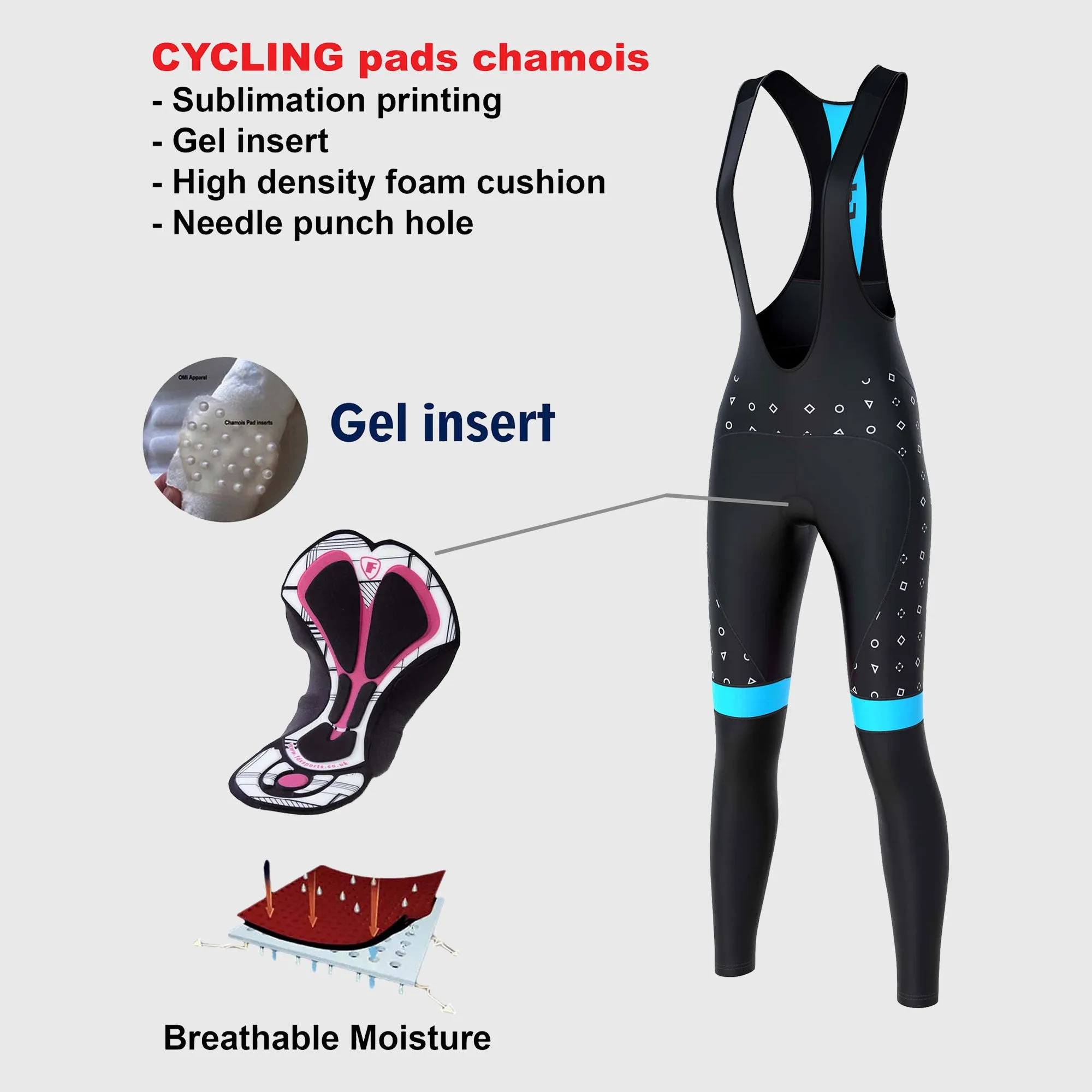 Fdx Polka Dots Sky Blue Women's & Girl's Winter Cycling Padded Bib Tights