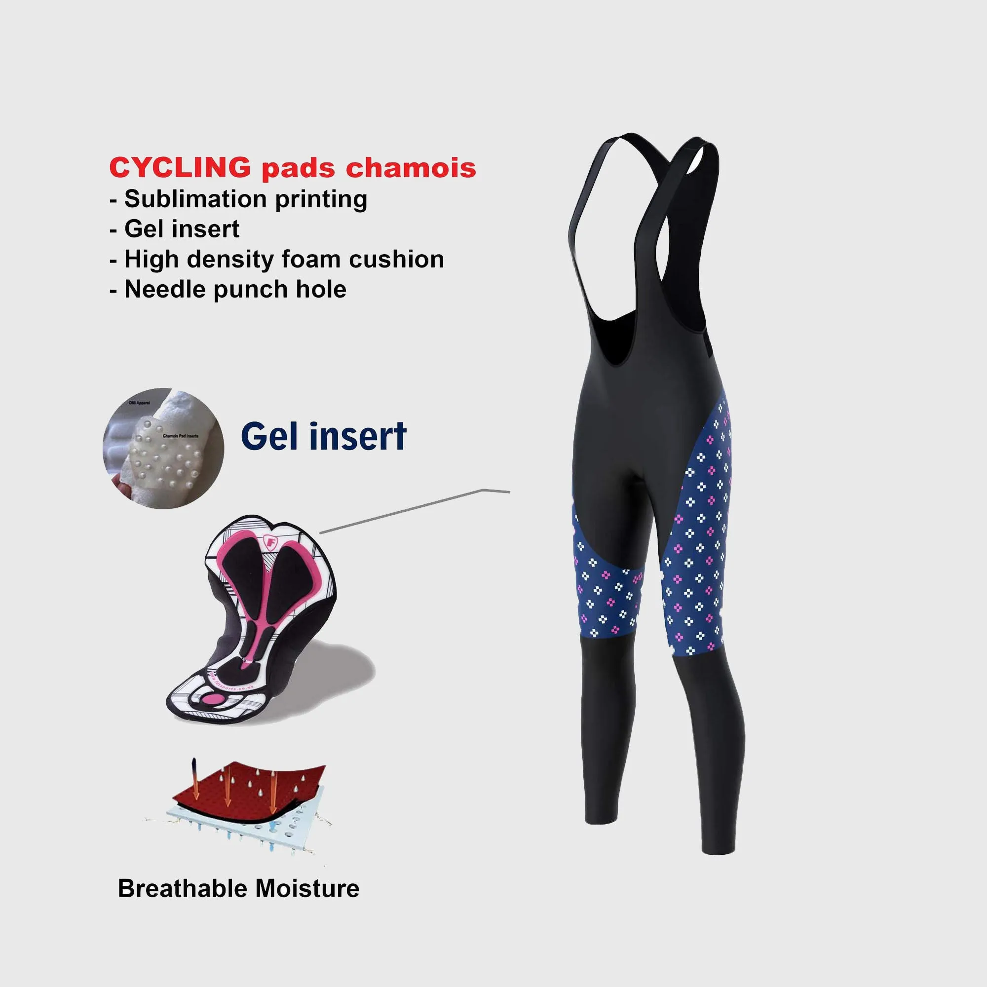 Fdx Ripple Navy Blue Women's & Girl's Padded Winter Cycling Bib Tights