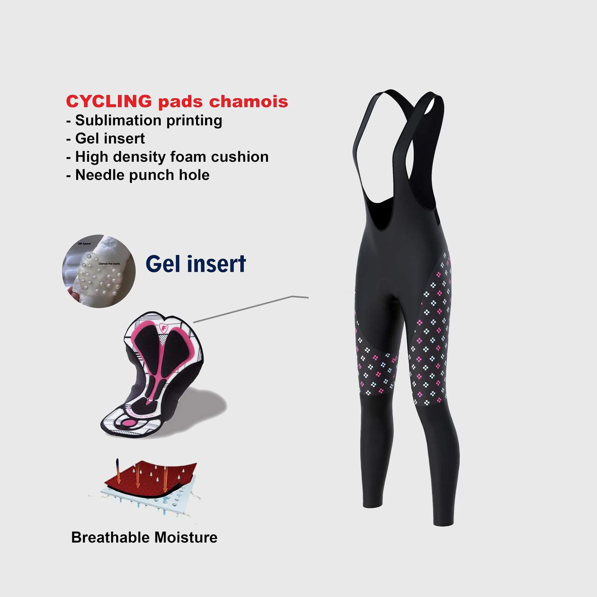 Fdx Ripple Pink Women's & Girl's Padded Winter Cycling Bib Tights