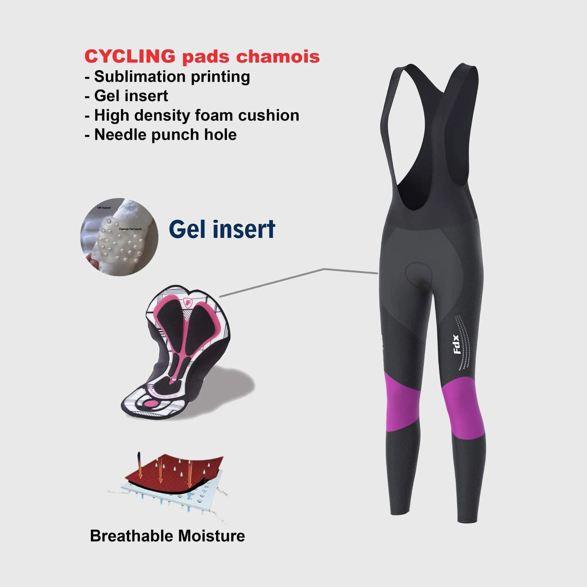 Fdx Thermodream Purple Women's & Girl's Winter Cycling Padded Bib Tights