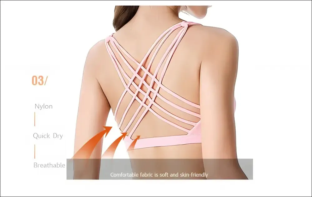 Fitness sports bra for women push up wirefree padded crisscross strappy running gym training