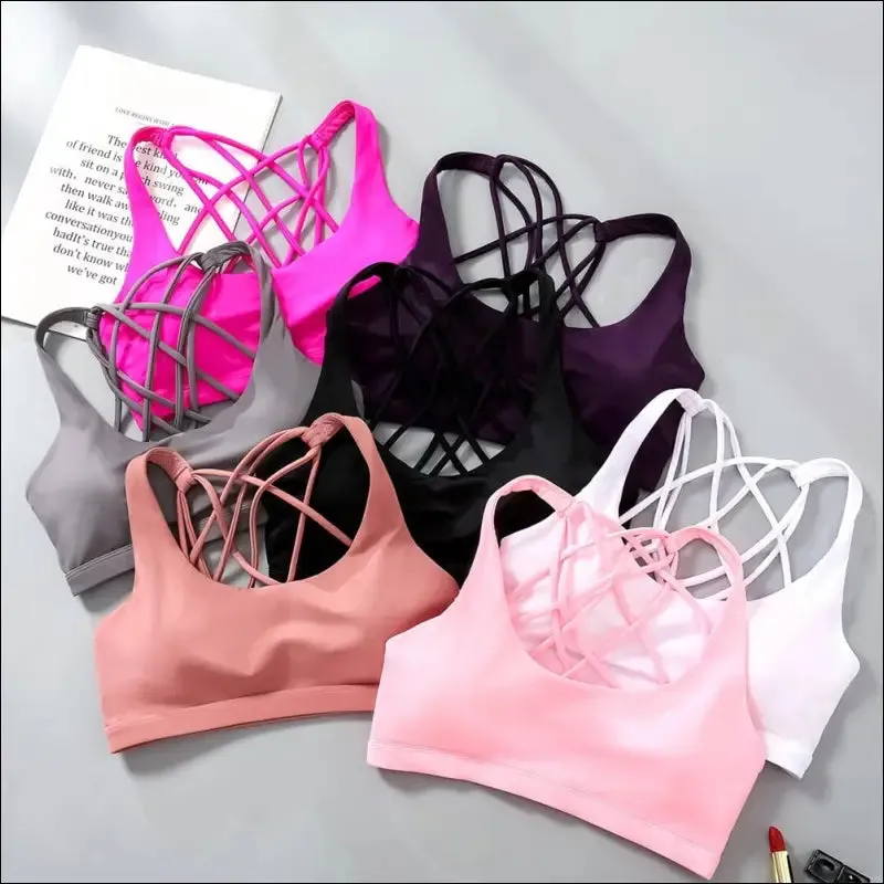 Fitness sports bra for women push up wirefree padded crisscross strappy running gym training