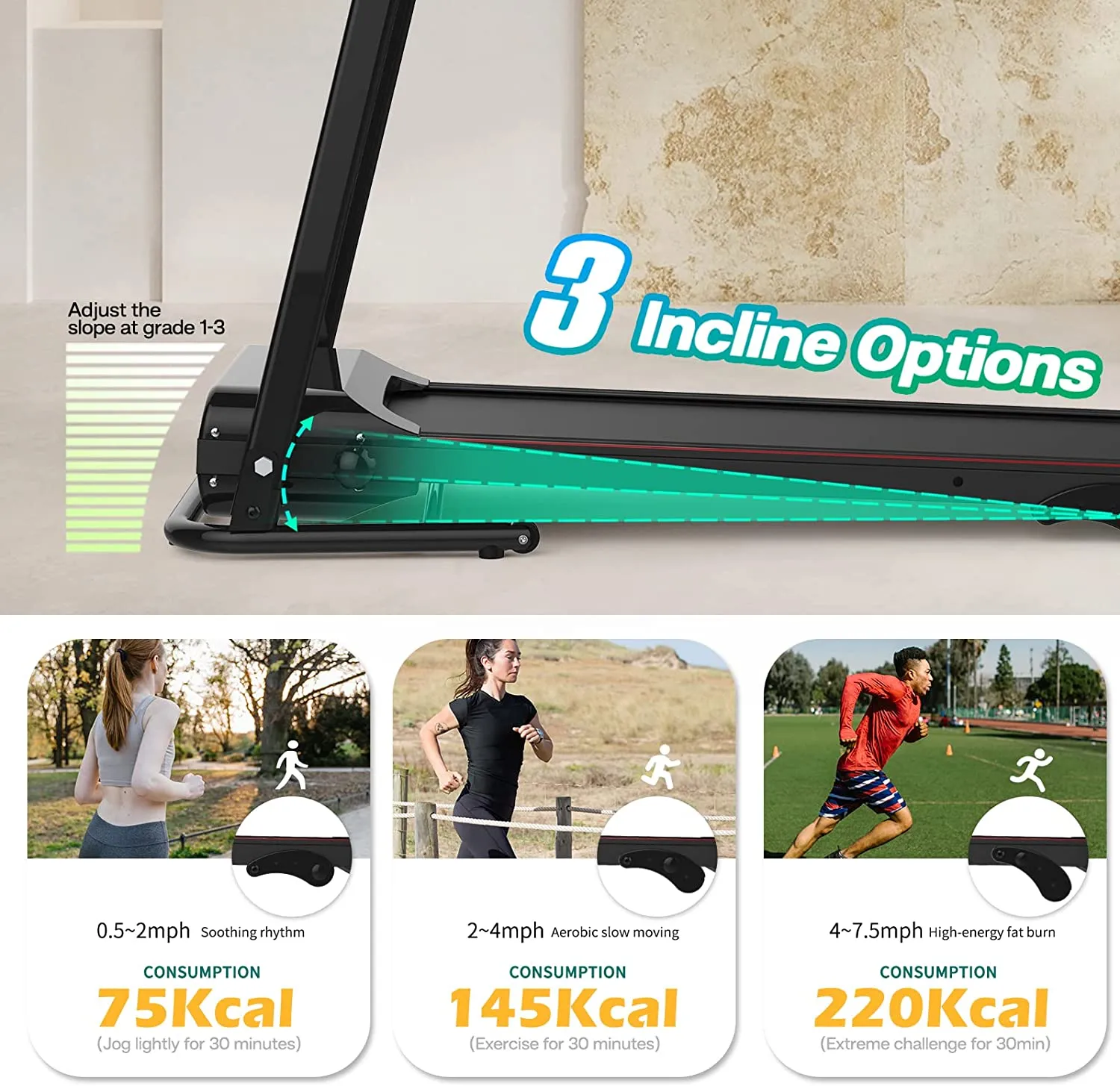 FYC Folding Treadmills for Home with Incline and Bluetooth, 2.5HP Portable Running Machine Electric Compact Treadmills Foldable for Exercise Home Gym Fitness Walking Jogging