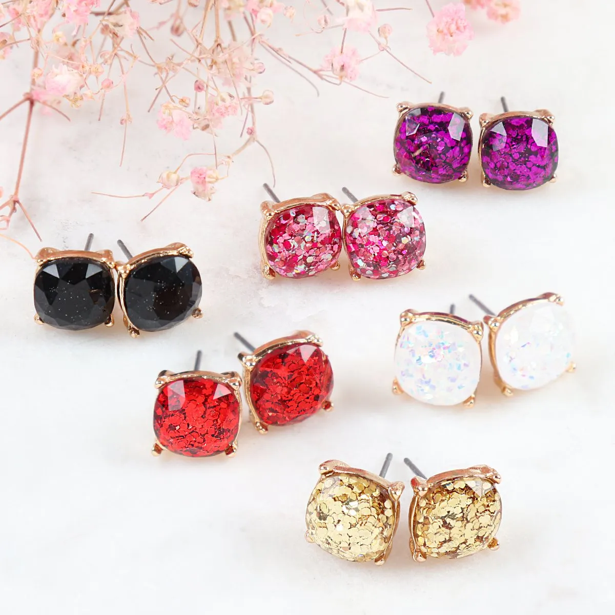 Glitter Epoxy Stud Earrings- 8 Colors