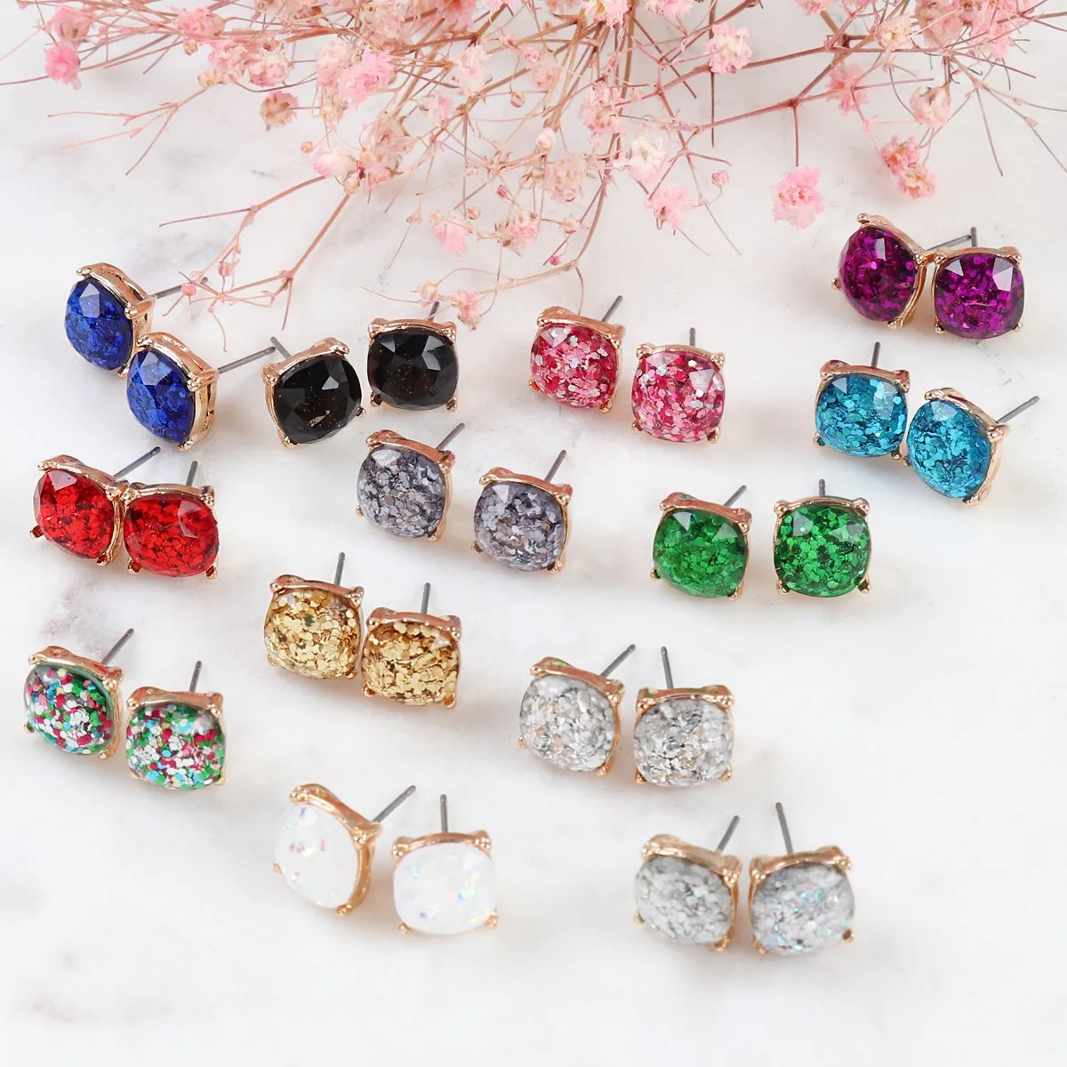 Glitter Epoxy Stud Earrings- 8 Colors