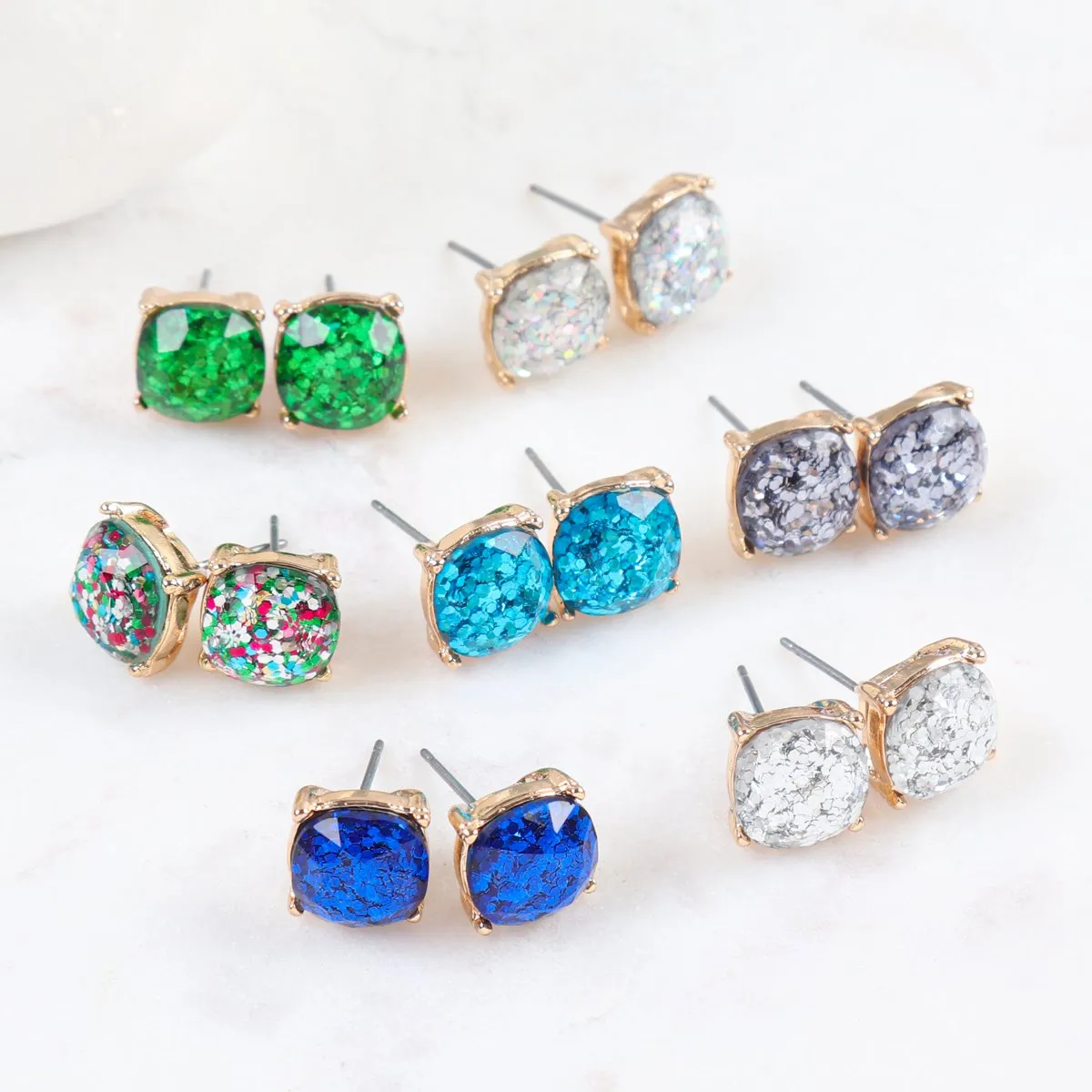 Glitter Epoxy Stud Earrings- 8 Colors