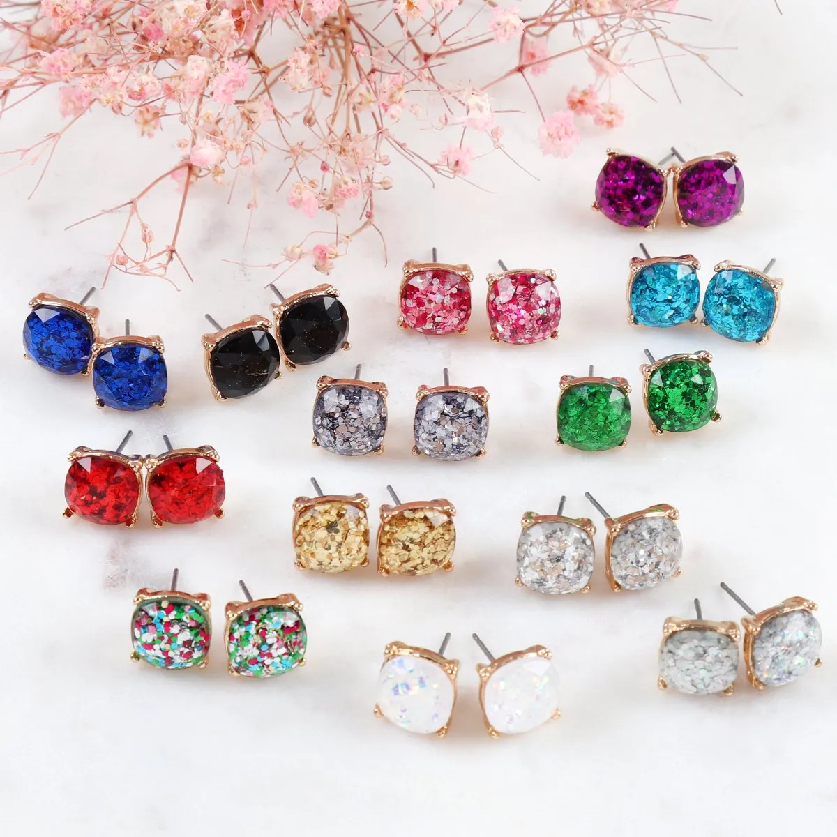 Glitter Epoxy Stud Earrings- 8 Colors