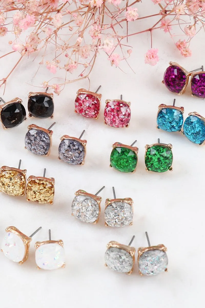 Glitter Epoxy Stud Earrings- 8 Colors