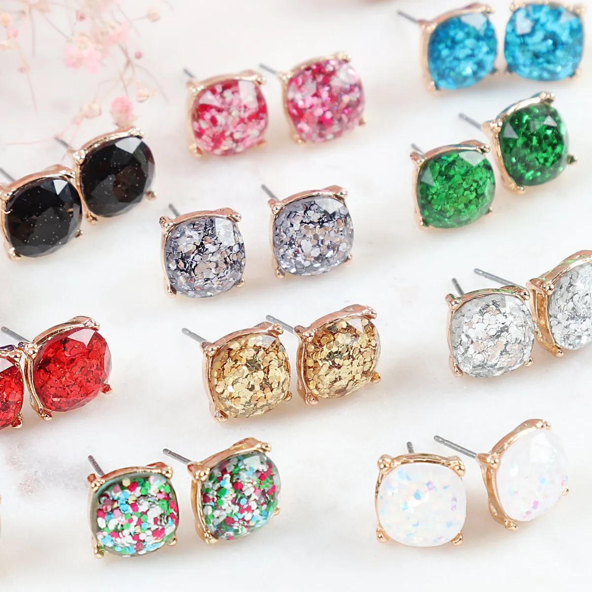 Glitter Epoxy Stud Earrings- 8 Colors