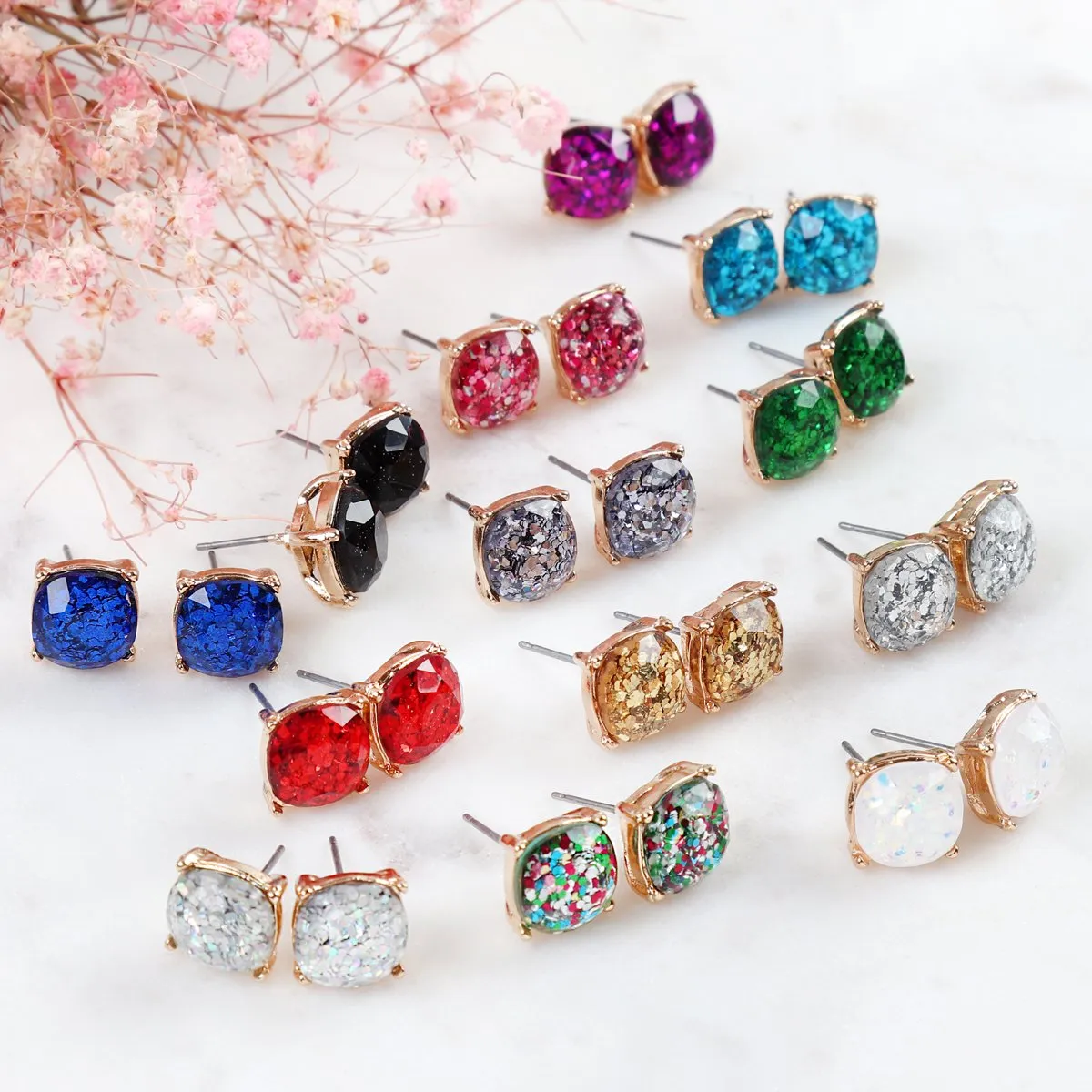 Glitter Epoxy Stud Earrings- 8 Colors