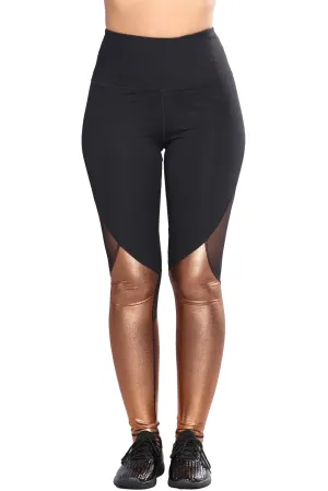 Gold Metallic Bottom Detail Active Stretch Leggings
