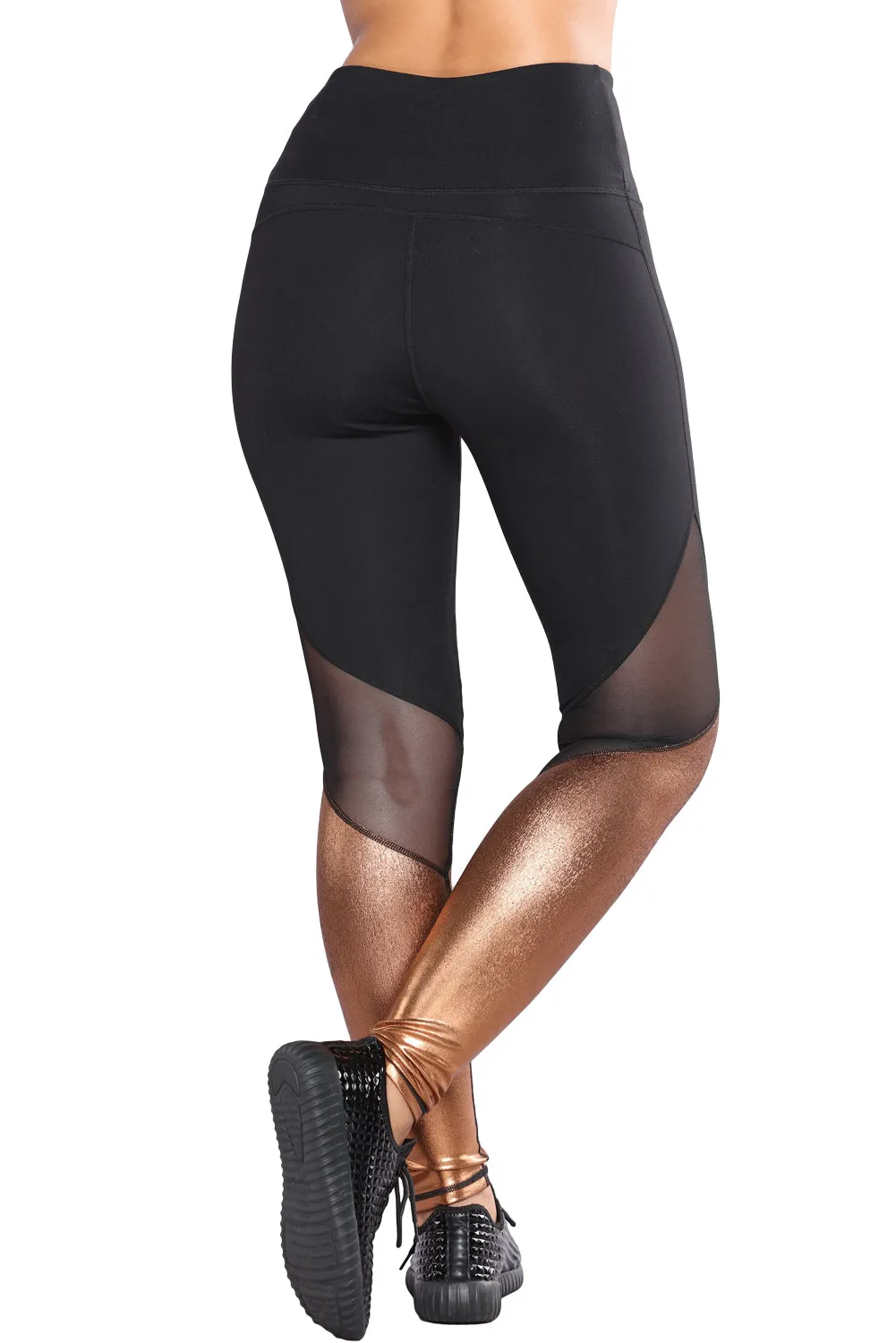 Gold Metallic Bottom Detail Active Stretch Leggings