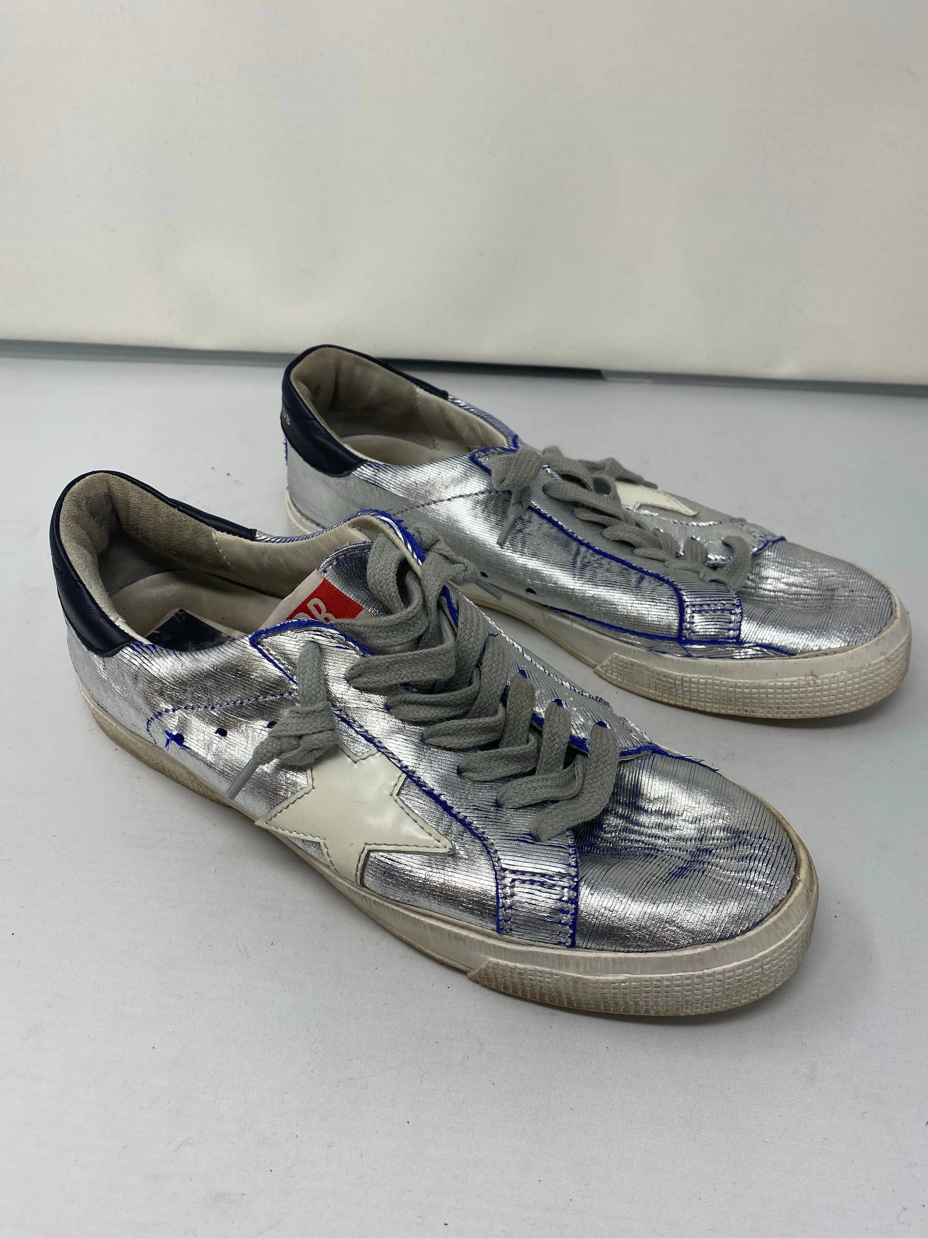 Golden Goose Silver Metallic MAY Sneaker with White leather Star