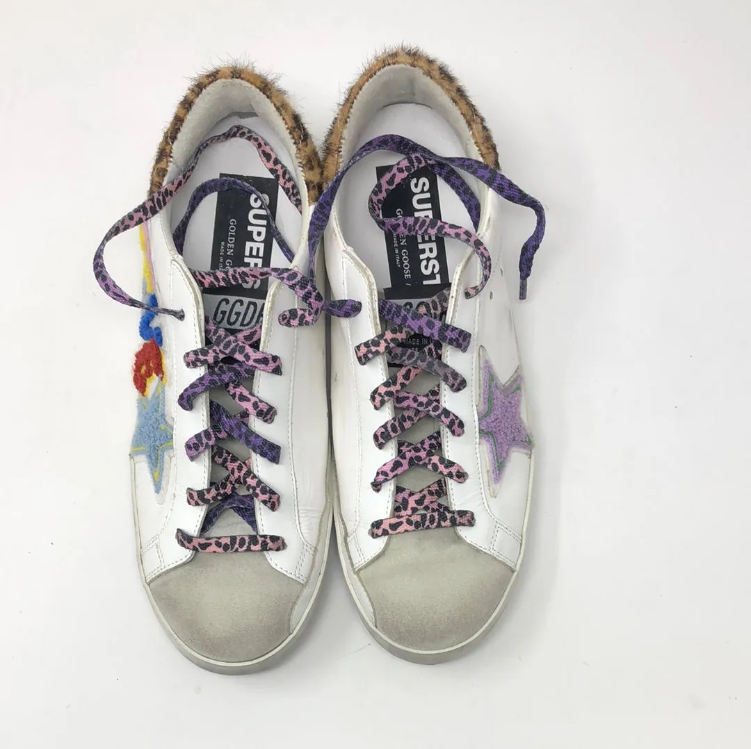 Golden Goose Super Star White leather Sneaker with Leopard Back