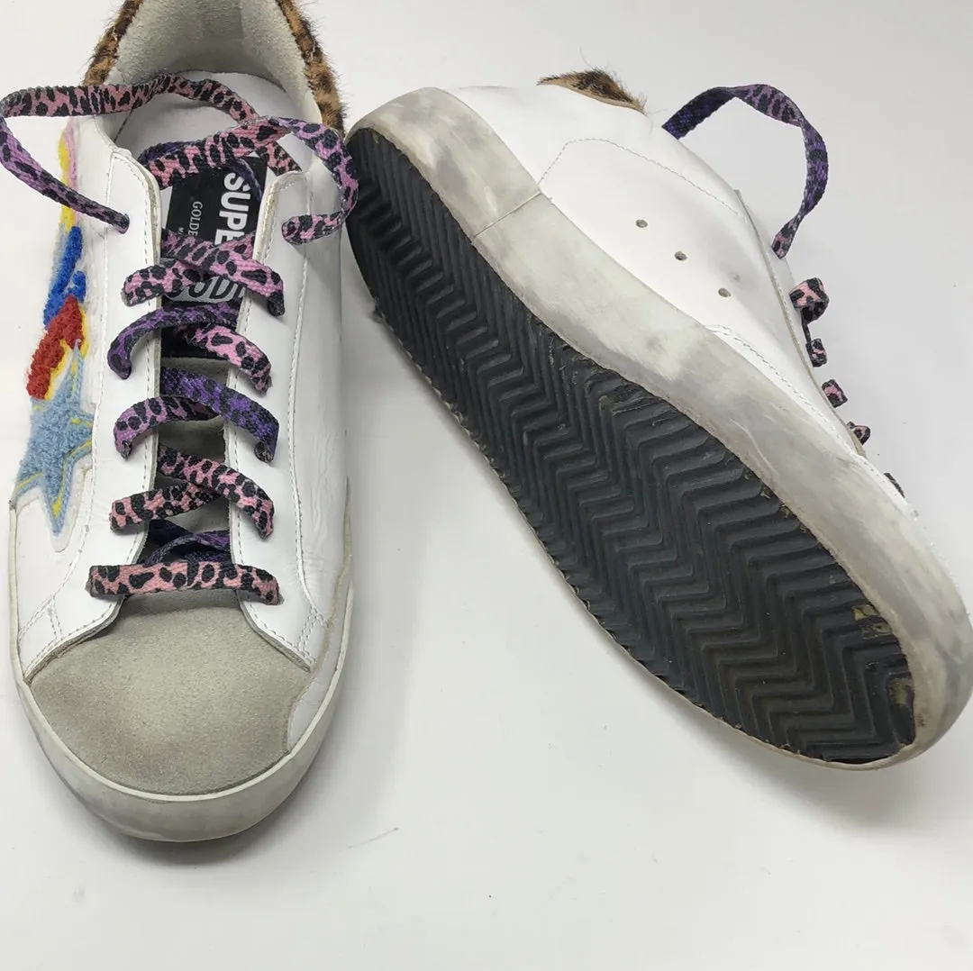 Golden Goose Super Star White leather Sneaker with Leopard Back