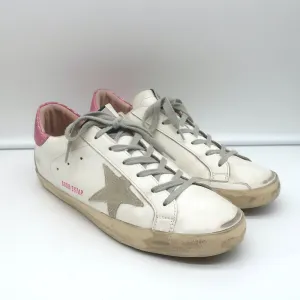 Golden Goose Superstar Sneakers White Leather with Pink Laminated Heel Size 41