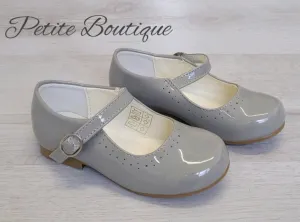 Grey patent shoes