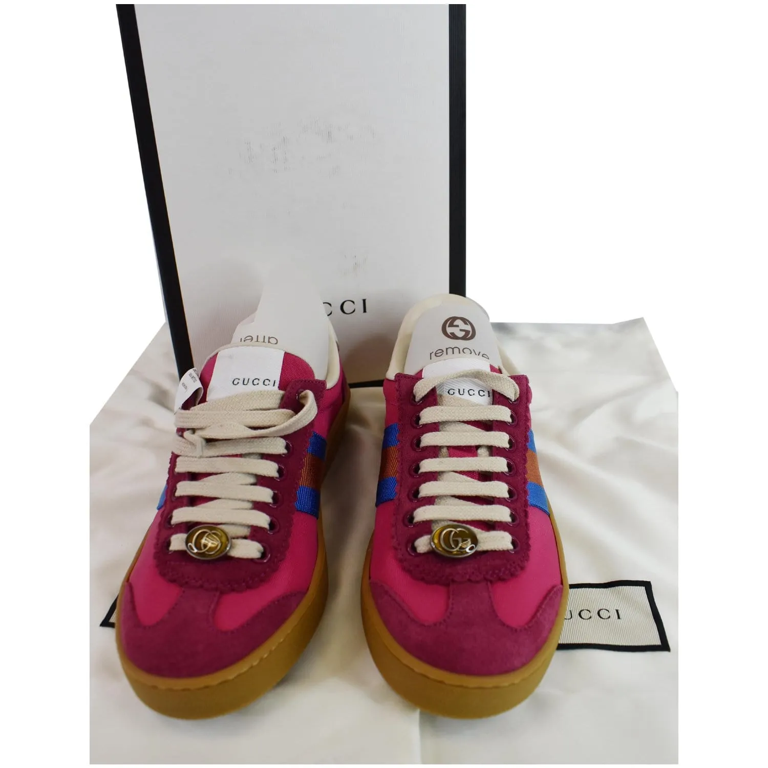 GUCCI Web GG Bee Low Top Suede Sneakers Pink 525292 US 6.5