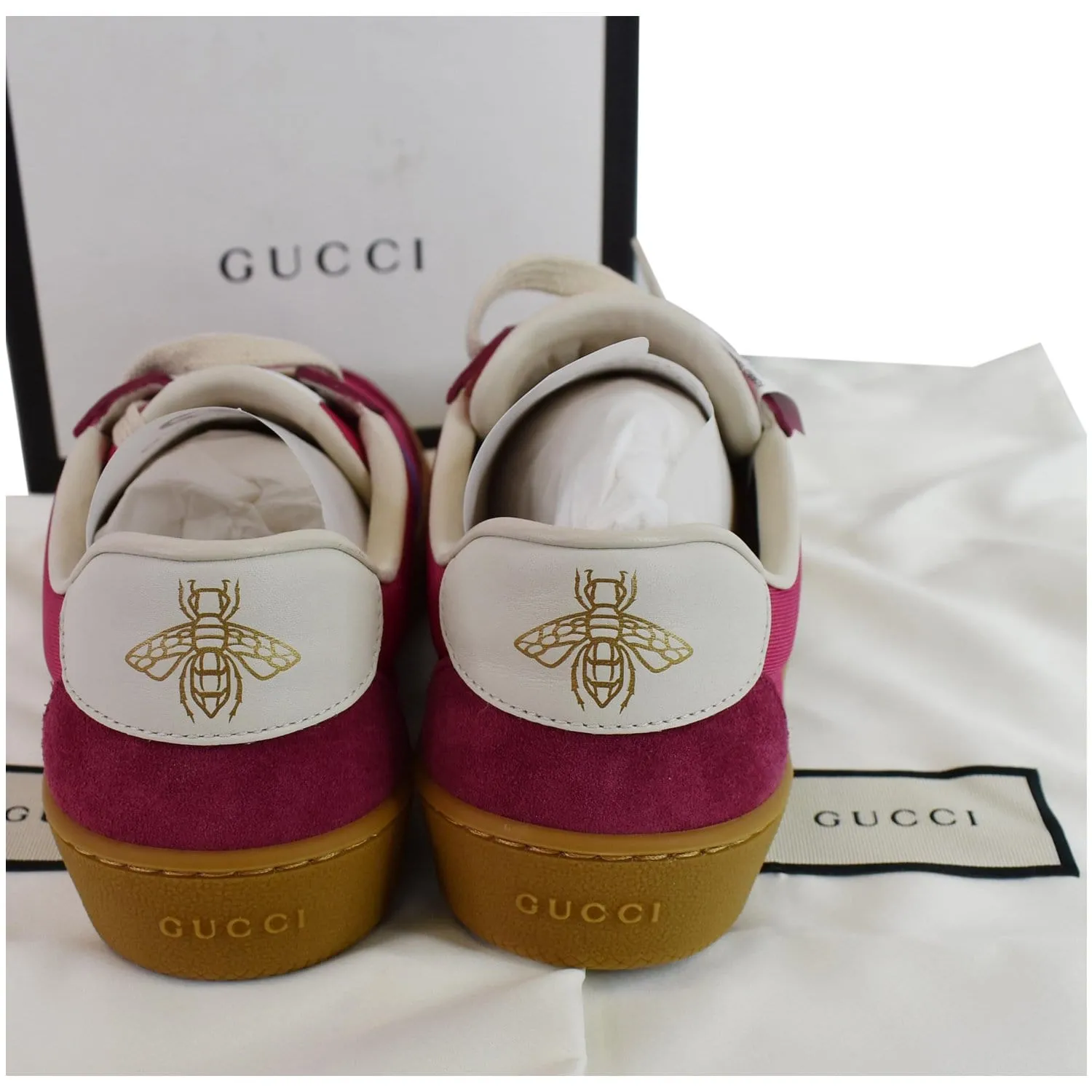 GUCCI Web GG Bee Low Top Suede Sneakers Pink 525292 US 6.5