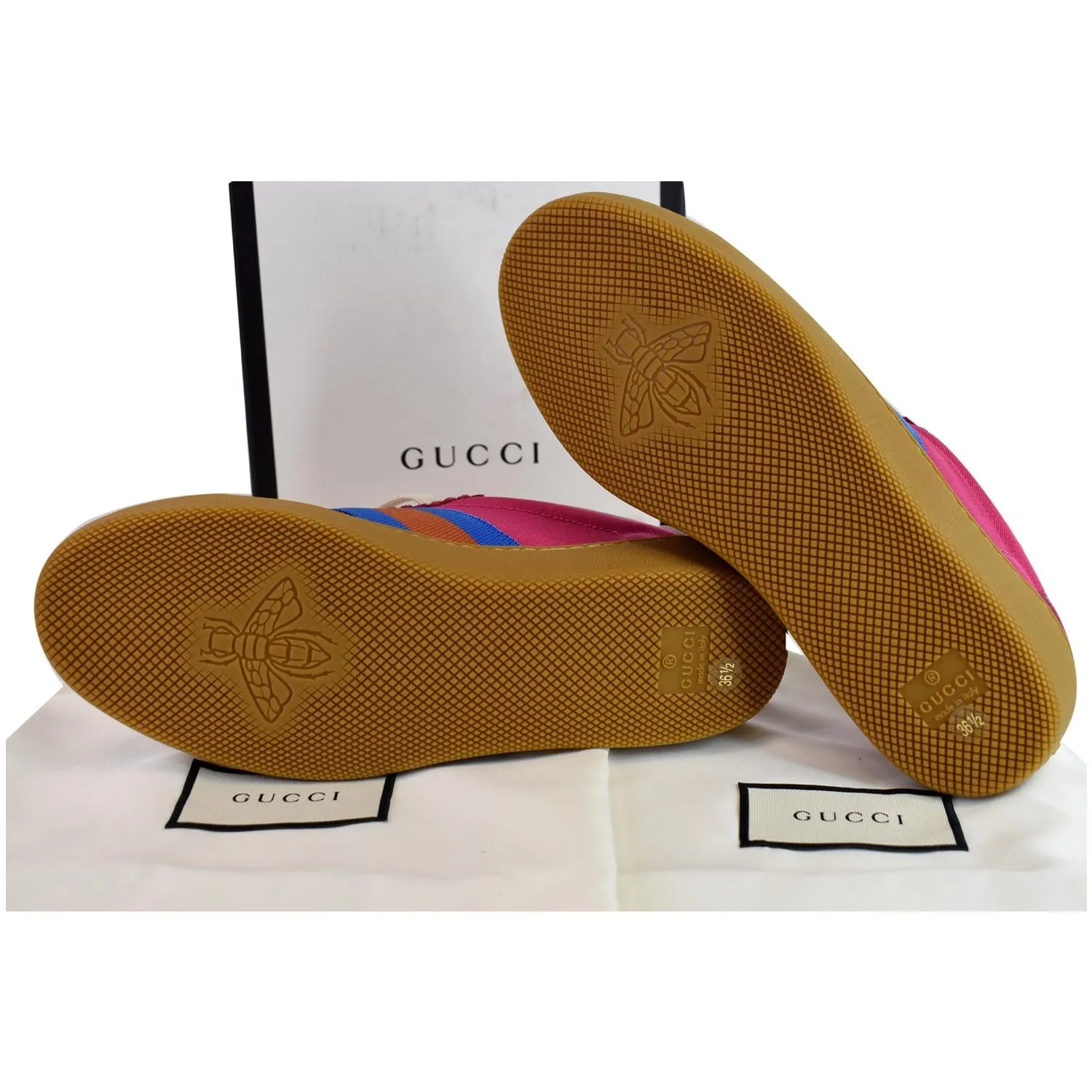 GUCCI Web GG Bee Low Top Suede Sneakers Pink 525292 US 6.5