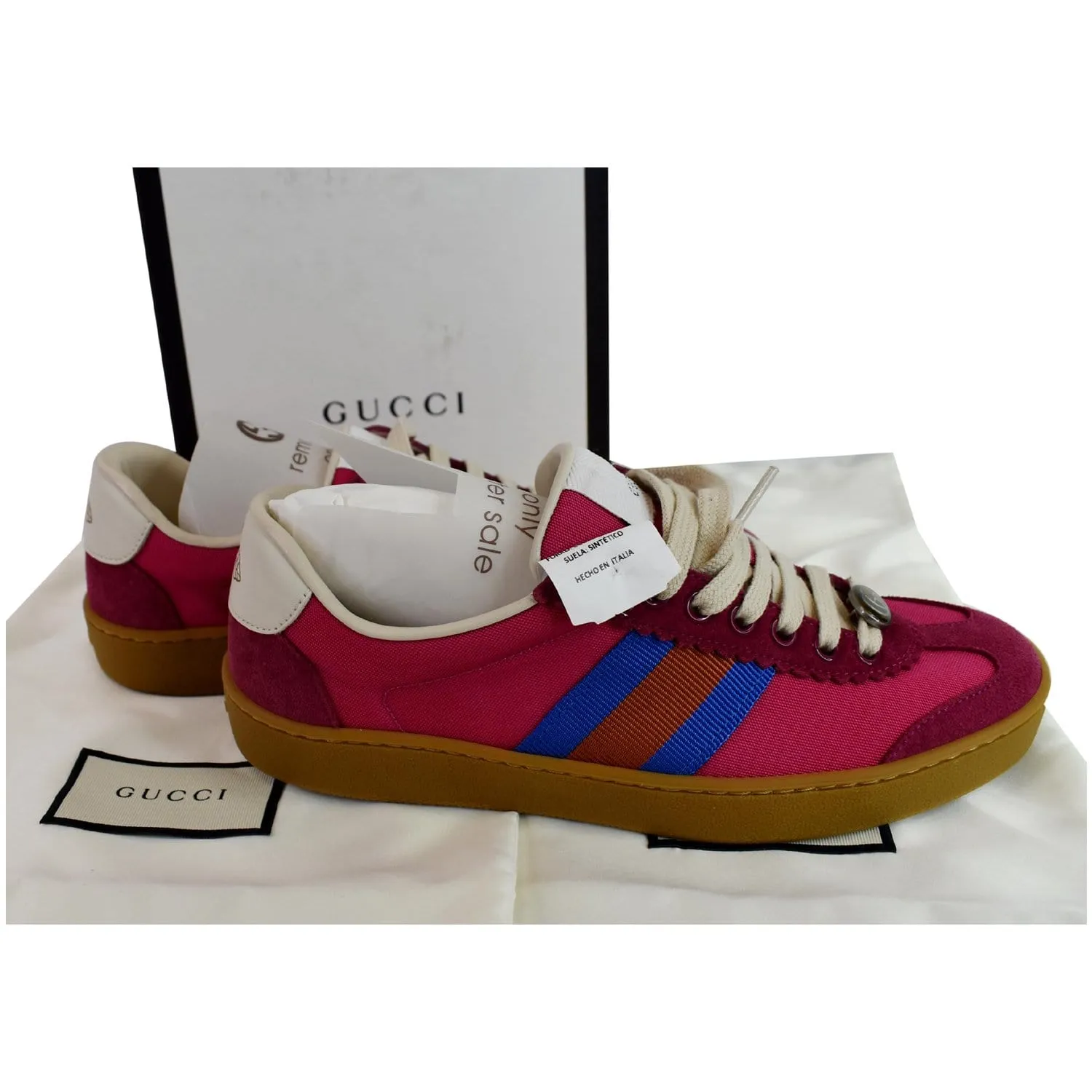 GUCCI Web GG Bee Low Top Suede Sneakers Pink 525292 US 6.5