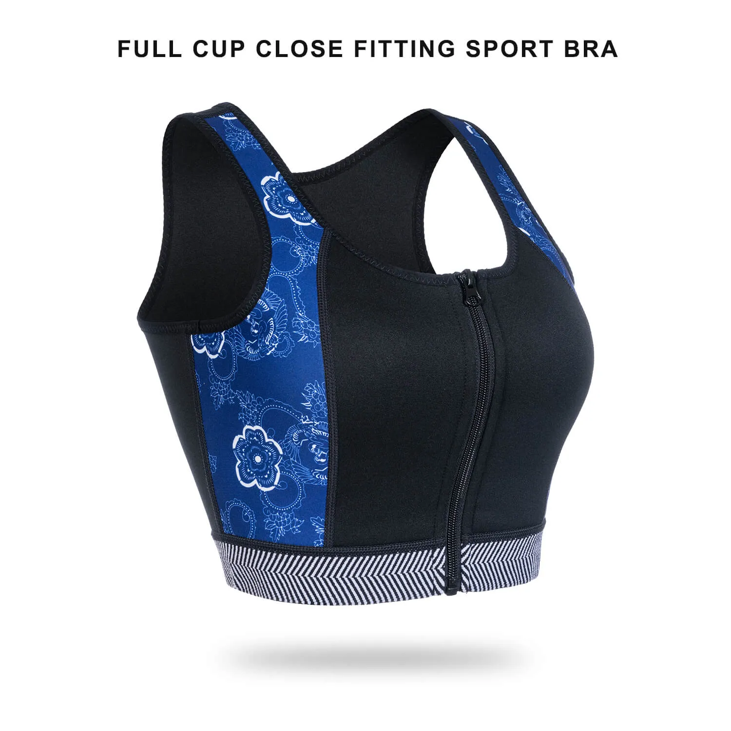 High Impact Workout Sports Support Bra Full Cup Top Vest with Front-Zipper Wirefree for Women Fitness