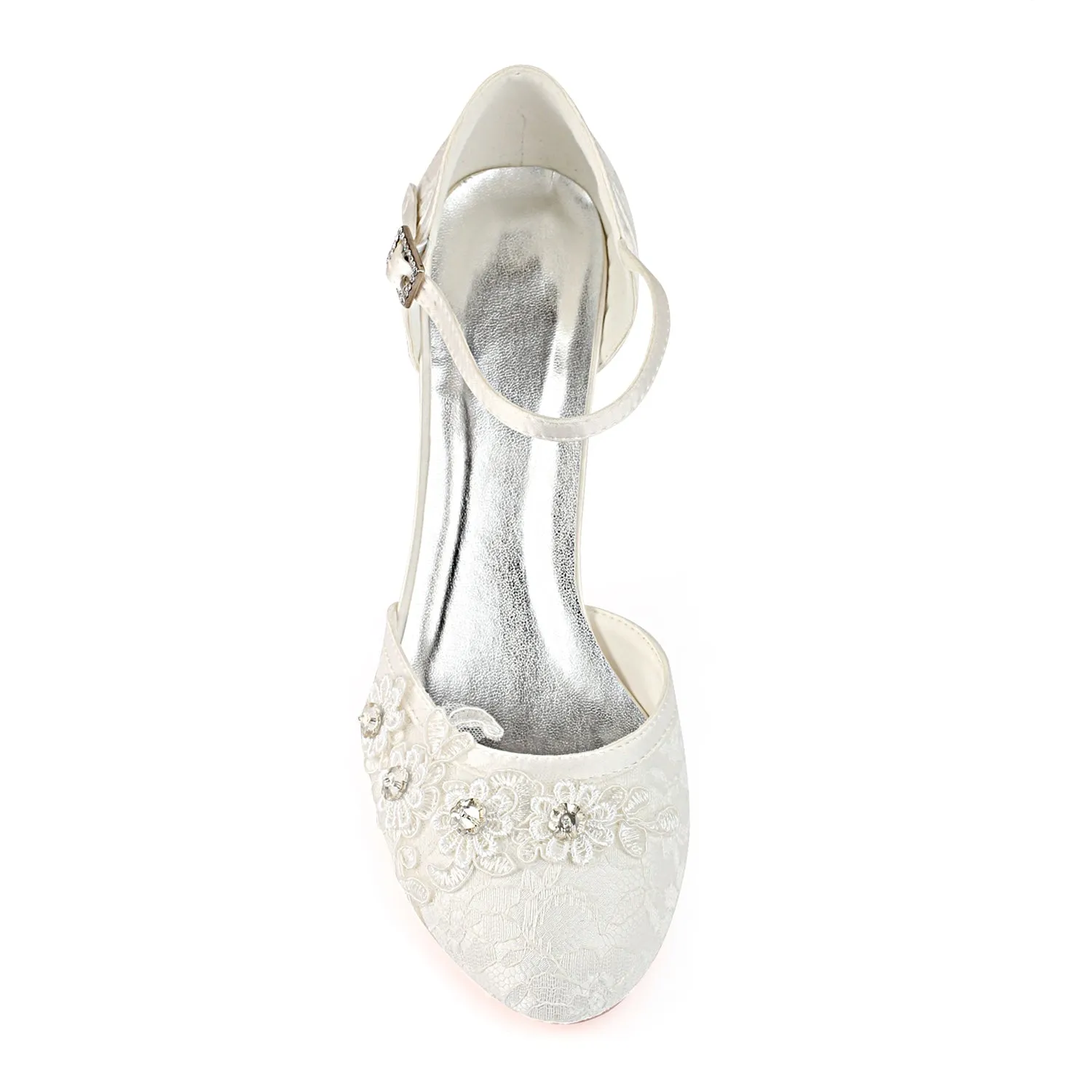 Ivory Ankle Straps Wedding Shoes with Rhinestones, Lace Wedding Party Shoes L-938
