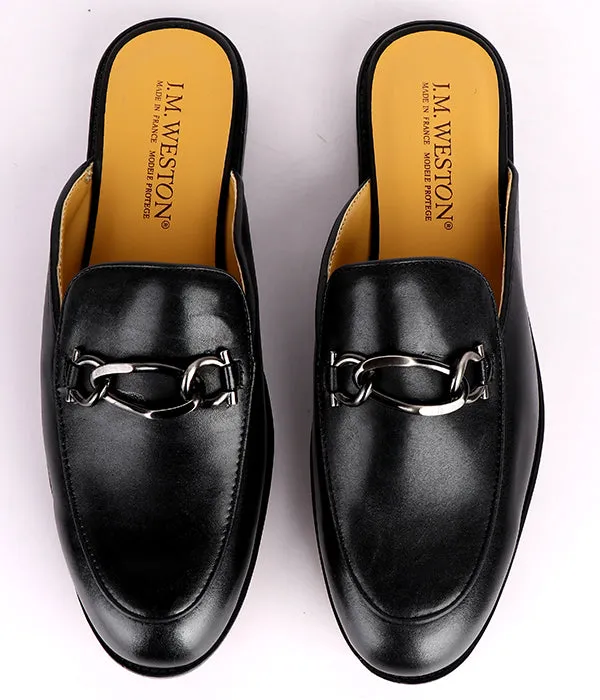 John Foster Genuine Leather Horsebit Men's Mules|Black