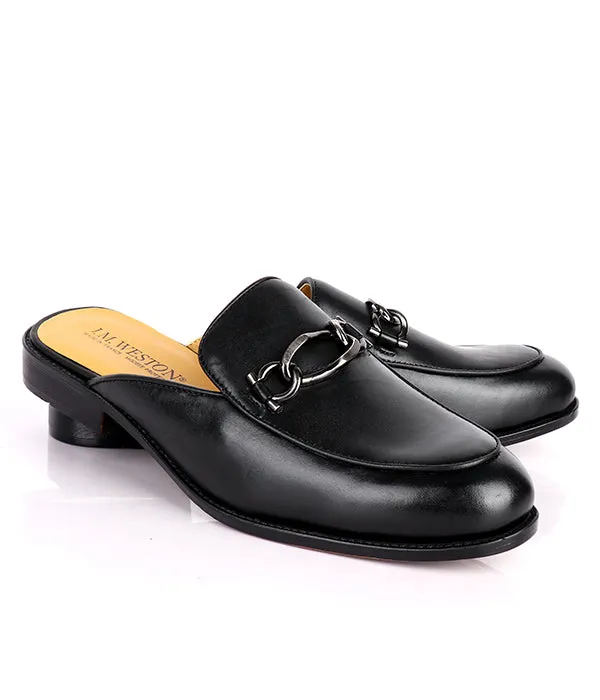 John Foster Genuine Leather Horsebit Men's Mules|Black