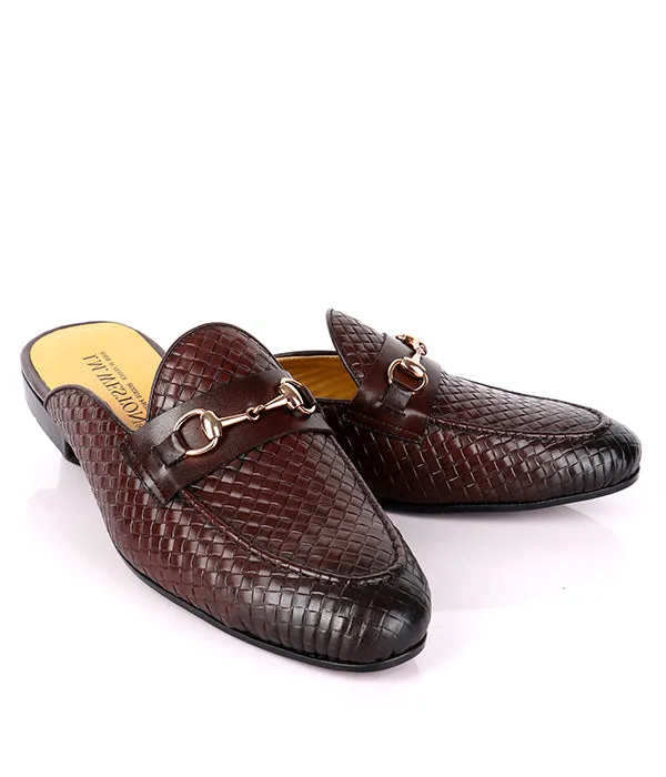 John Foster Woven Horsebit Leather Mules|Brown