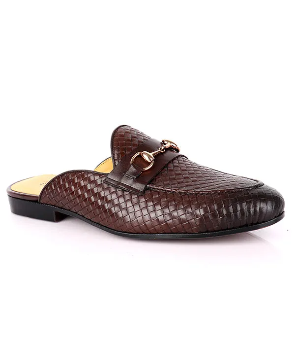 John Foster Woven Horsebit Leather Mules|Brown