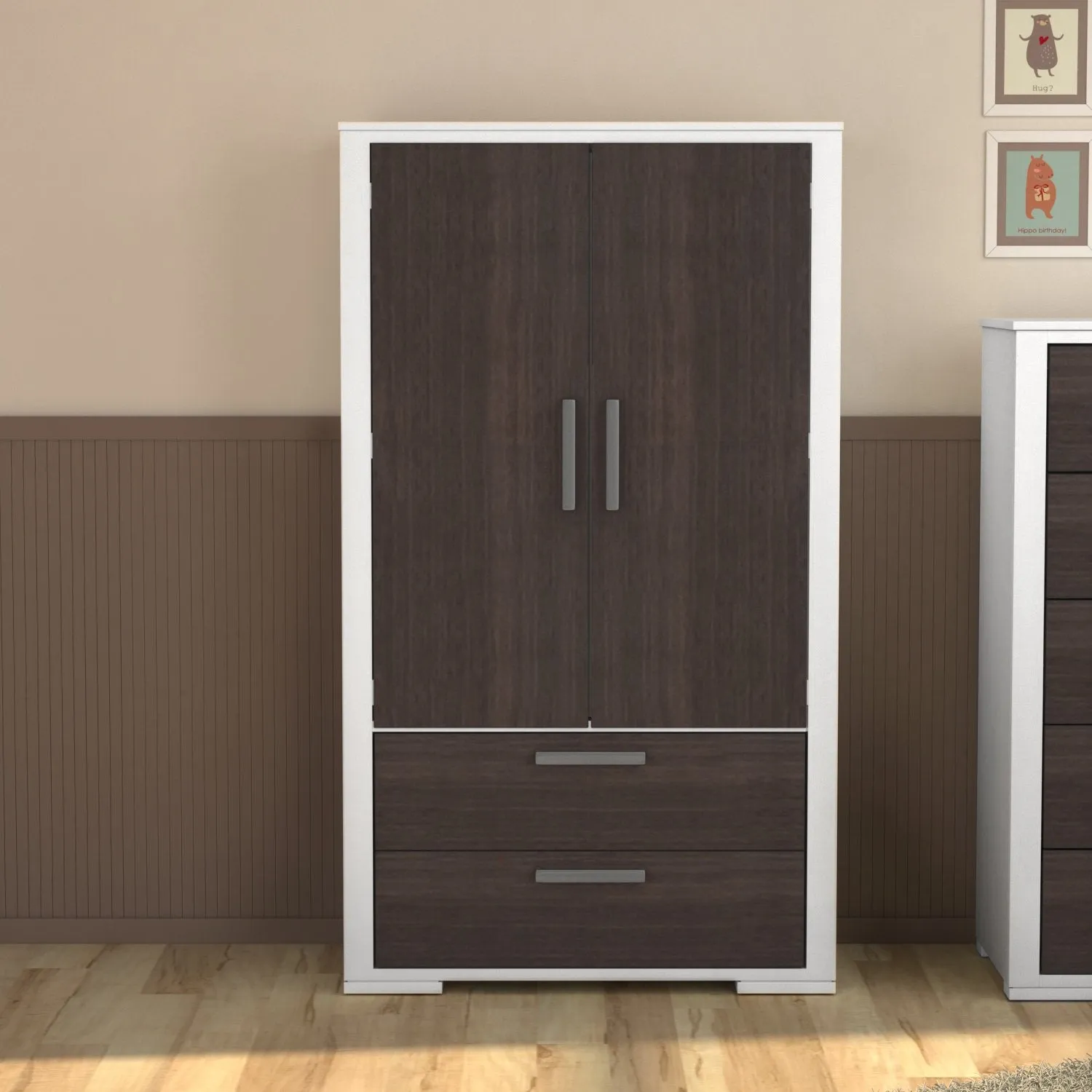 Karlstad Wardrobe - White and walnut