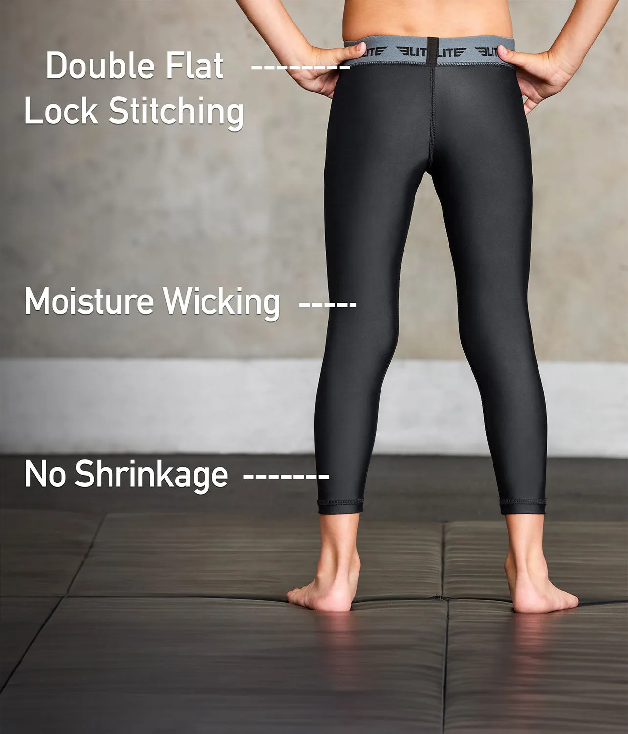 Kids' Plain Black Compression Training Spat Pants