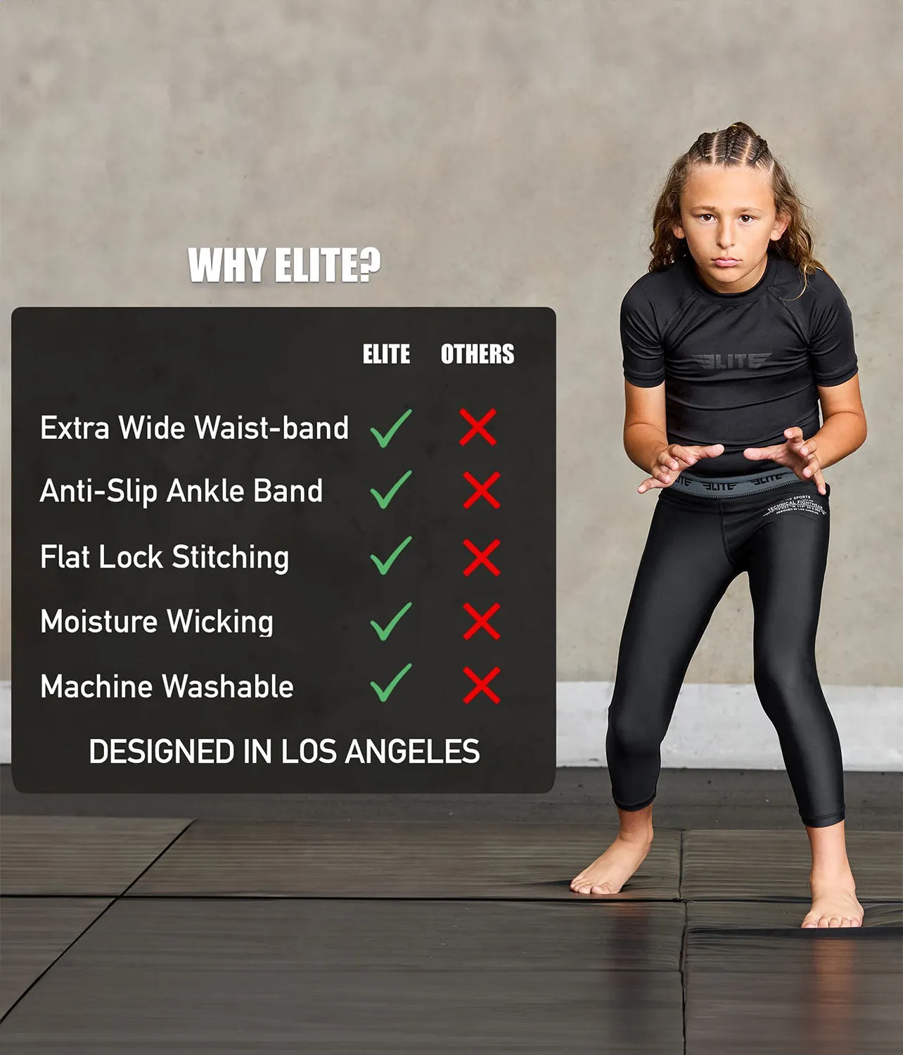 Kids' Plain Black Compression Training Spat Pants