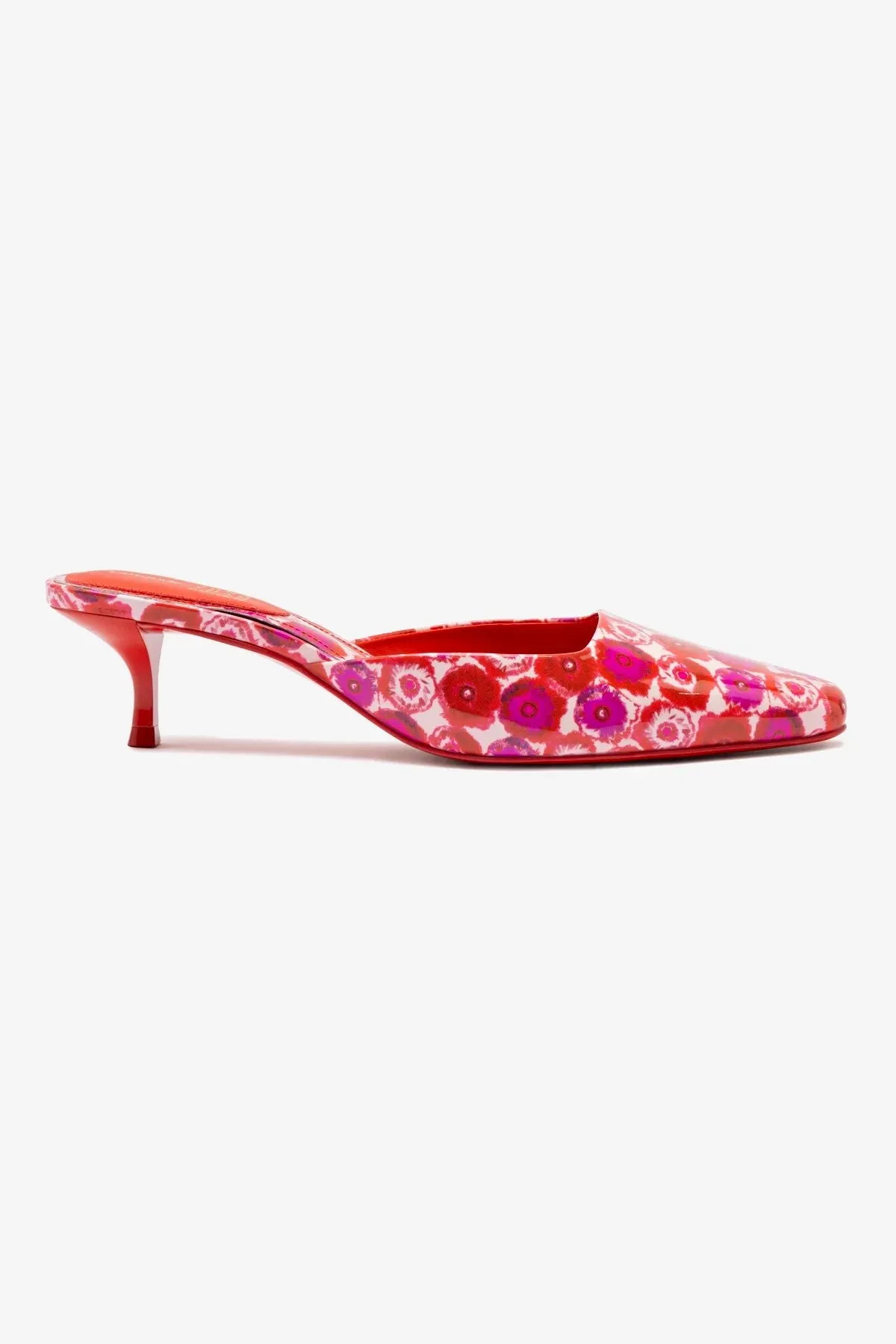 Larroude x Jonathan Cohen Amal Mule In Red Abstract Printed Patent Leather