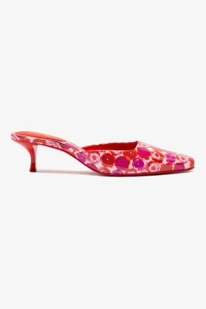 Larroude x Jonathan Cohen Amal Mule In Red Abstract Printed Patent Leather