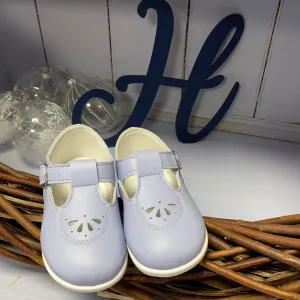 “Lewis” Blue Hard Sole T-Bar Shoes