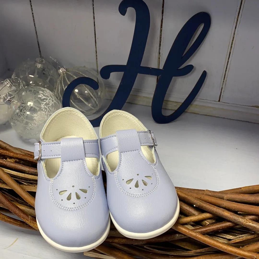 “Lewis” Blue Hard Sole T-Bar Shoes