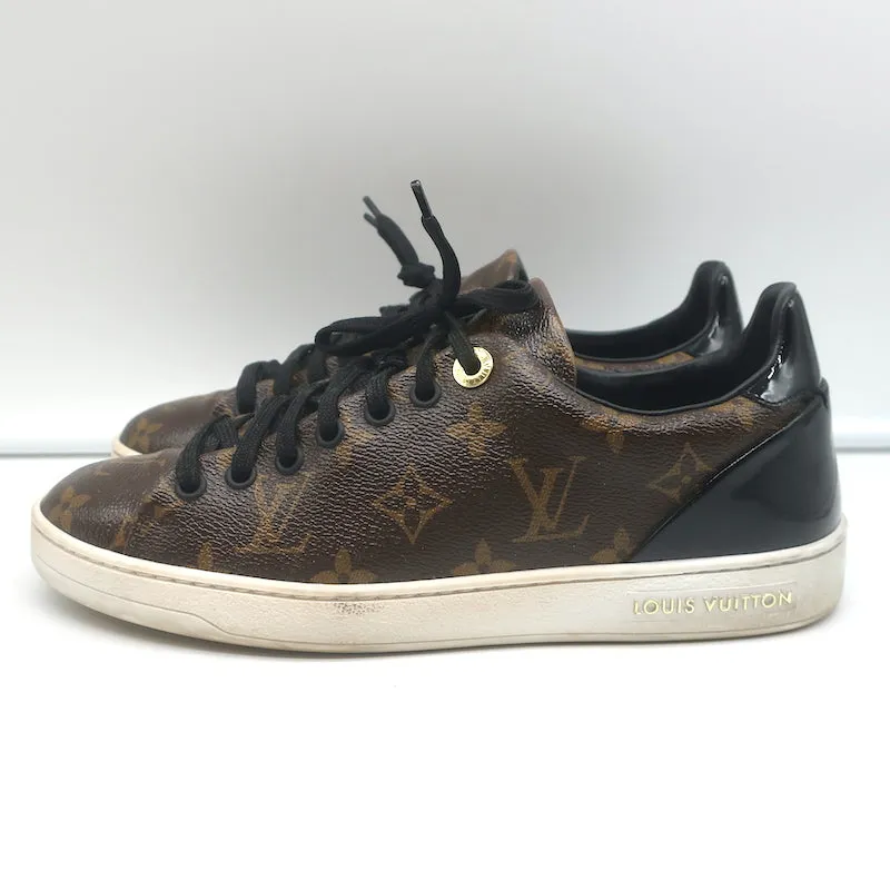 Louis Vuitton Frontrow Sneakers Brown Monogram Canvas & Black Patent Size 37