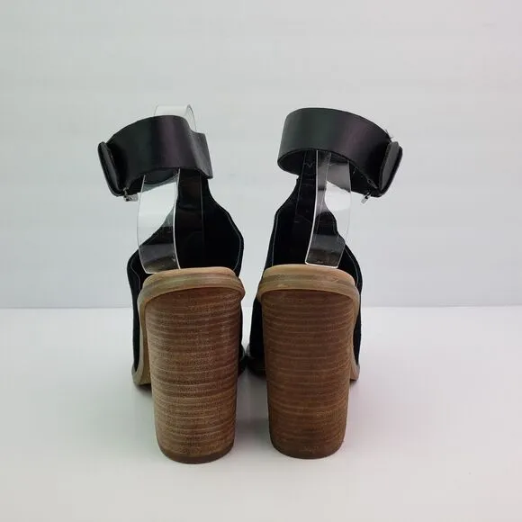 Marc Fisher MLVASHI Womens Size 9 Black Leather 4&quot; Heel Ankle Strap Sandal Shoes