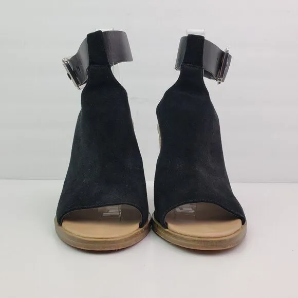 Marc Fisher MLVASHI Womens Size 9 Black Leather 4&quot; Heel Ankle Strap Sandal Shoes