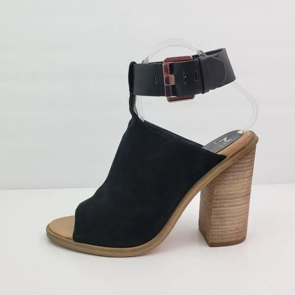 Marc Fisher MLVASHI Womens Size 9 Black Leather 4&quot; Heel Ankle Strap Sandal Shoes