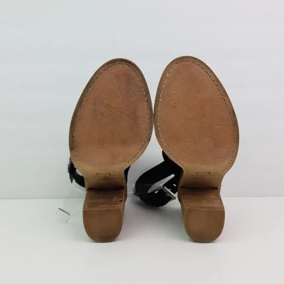 Marc Fisher MLVASHI Womens Size 9 Black Leather 4&quot; Heel Ankle Strap Sandal Shoes